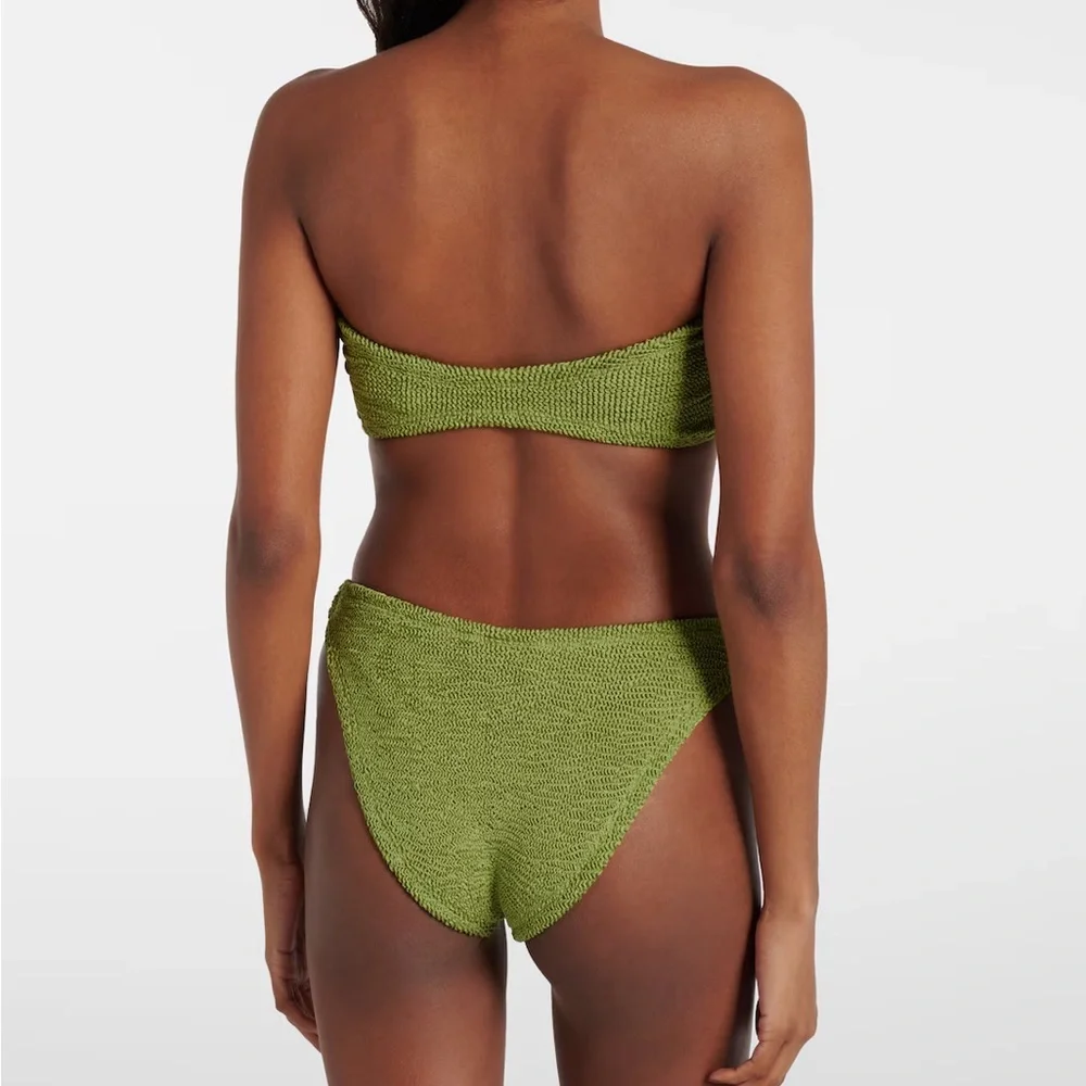 New Hunza G Green Gloria Bikini Set Swimwear One Size Metallic Moss Crinkle